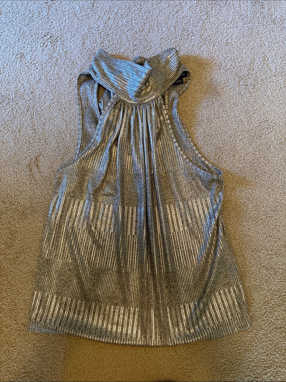 Maeve Metallic Silver Ribbed Halter Camisole